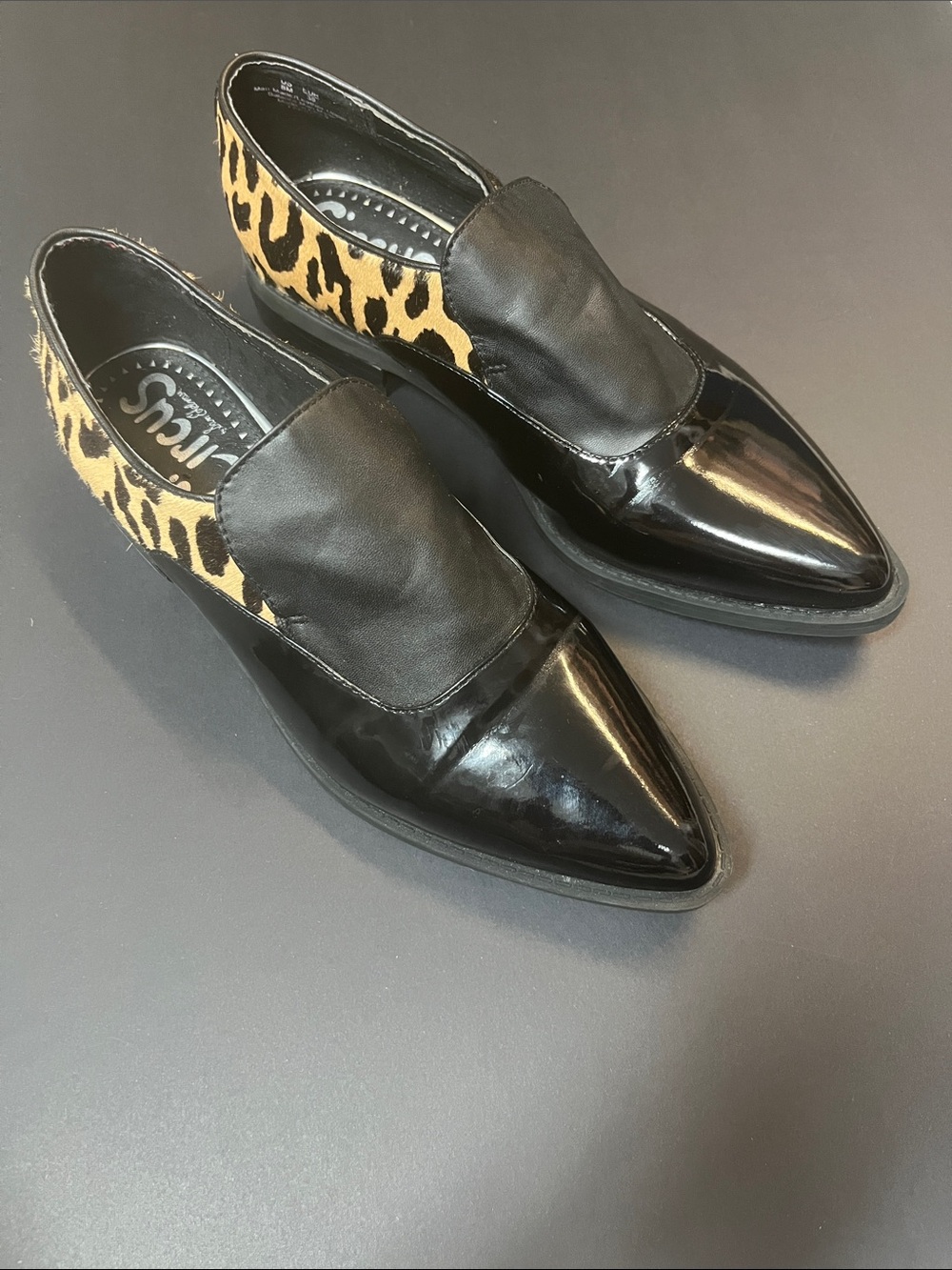 Circus Sam Edelman Farrah Loafers Leopard Print Calf Hair Black Patent Leather 8
